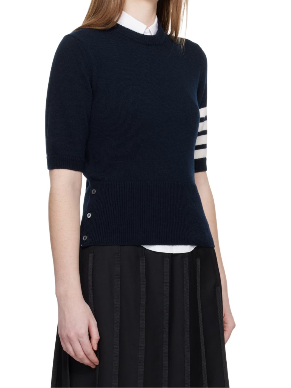 Thom Browne Navy Jersey Intarsia Classic Fit 4-Bar T-shirt - Picture 2 of 10